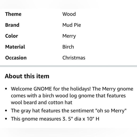 Mud Pie Birch log wood GNOME NWT - Picture 3 of 7